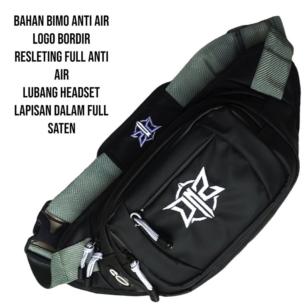 DNZ Tas Pinggang Pria Tali Abu Waistbag Hitam 3 Kantong Waterproof