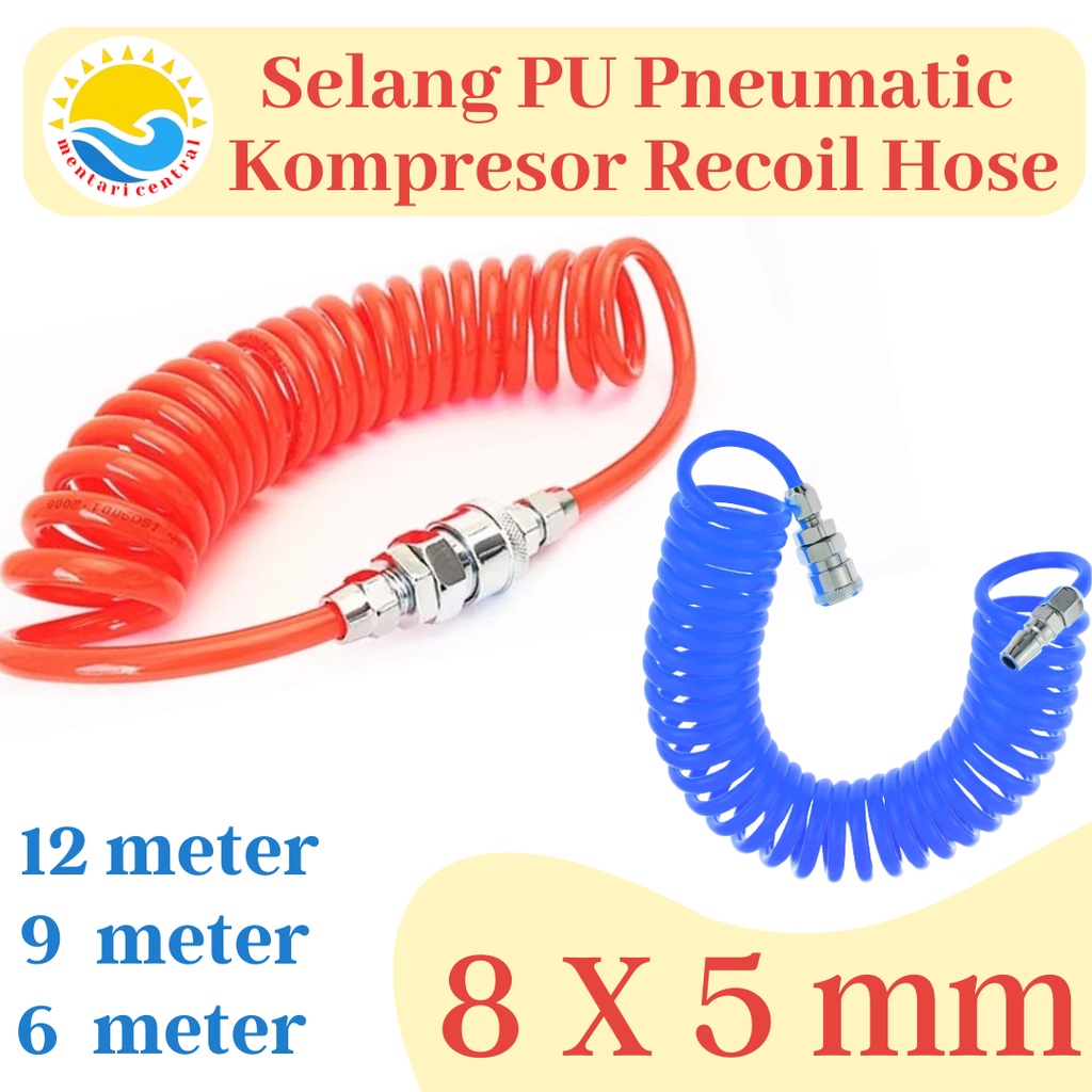 Recoil Hose Selang Angin Kompresor Spiral 12meter 9meter 6meter selang kompresor angin per ukuran 8x5 mm
