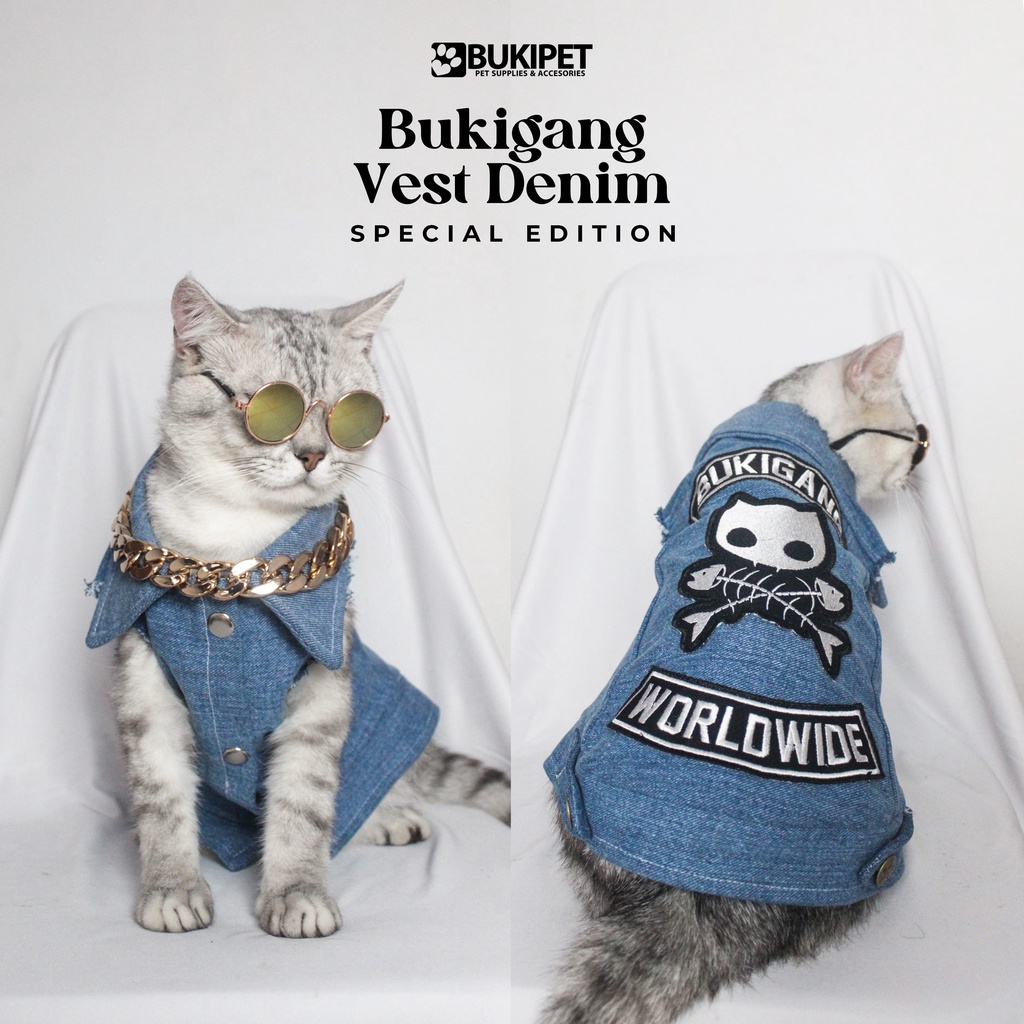 baju kucing anjing kelinci monyet lucu murah  aksesoris hewan kecil - BUKIGANG VEST DENIM SPECIAL EDITION