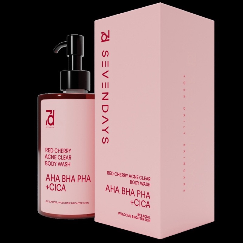 Seven Days Red Cherry Acne Clear Body Wash ( PINK ) 360ML ( 7DBW Red Cherry ) Sabun Mandi Mengatasi Kulit Kusam Dan Jerawat Di tubuh Promo MITRA