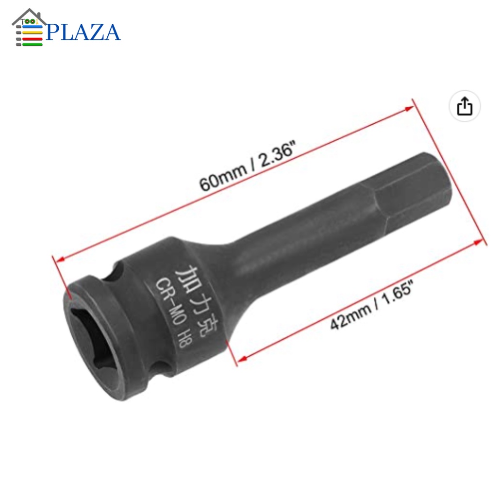 SOCKET DRIVER IMPACT HEX BIT 1/2 INCH ADAPTER HEXAGONAL CR-MO H8