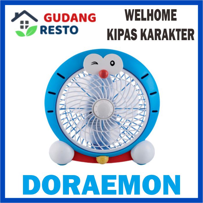 WELHOME KIPAS ANGIN KARAKTER 10 INCH DESK FAN / BOX FAN / KIPAS MEJA LUCU LISTRIK PORTABLE 10&quot;