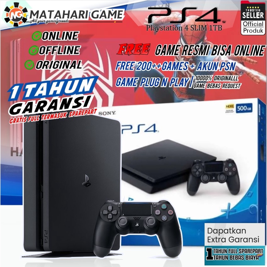 【PS4 SLIM】Sony PS4 Playstation 4 Slim Original 500GB | 1TB BONUS 200++ Games GARANSI 1TAHUN