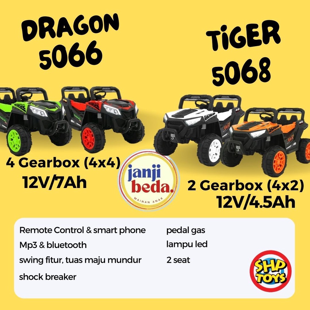 Mainan Mobil Aki Volta 5068 UTV Tiger - dragon 5066 SHP TOYS 12v Maenan Mobilan remote control keren