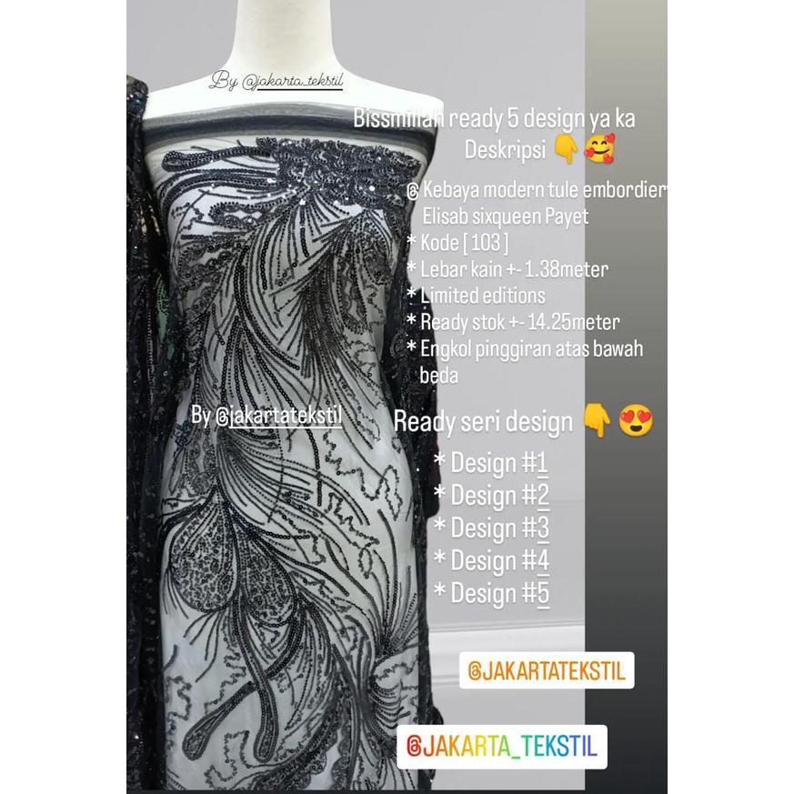 [ 103 ] Spesial Warna BLACK / HITAM / Bakal Kain Kebaya Tulle Bordir Elisab Payet