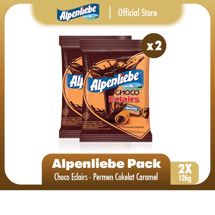 

Alpenliebe Choco Eclairs 252g - Permen Karamel Coklat Susu (2 Packs)