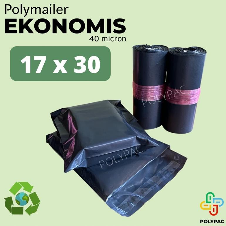 

4.4 STOK READY Polymailer Hitam HD Ekonomis [17x30] isi 100 pcs - Polymailer Lem