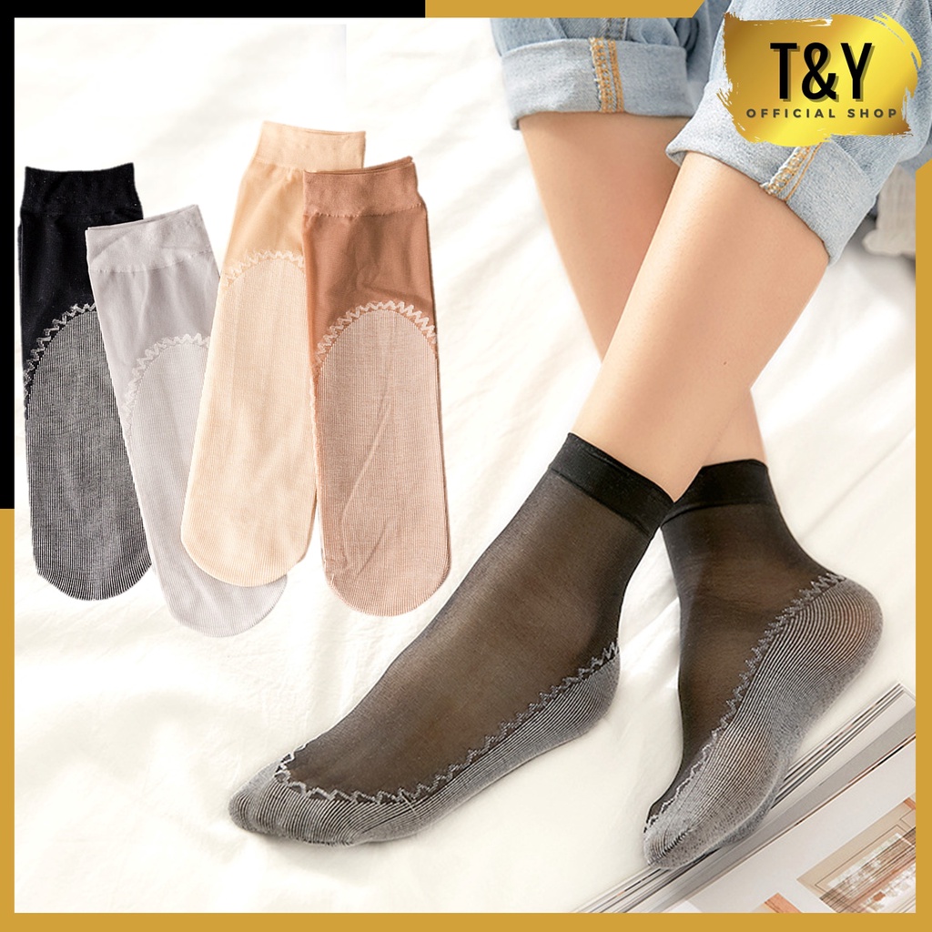 T&amp;Y Kaos Kaki Wanita Model Stocking Fashion Korean 6702 Kaos Kaki Pendek Transparant Unisex Atas Mata Kaki Ankle Sock Korean Model Simple Cute