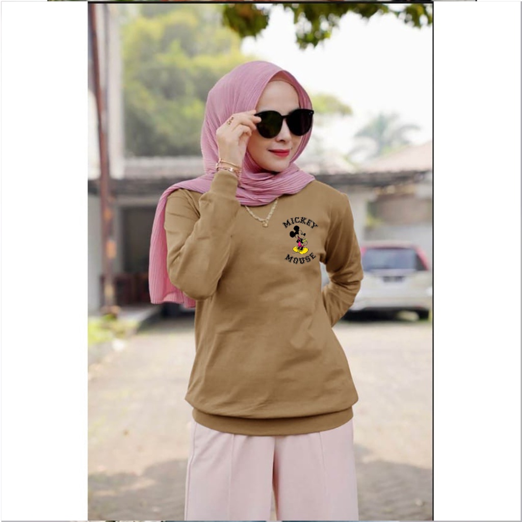 Baju lengan panjang wanita logo MM / kaos distro model sweater keren trendy dan kekinian