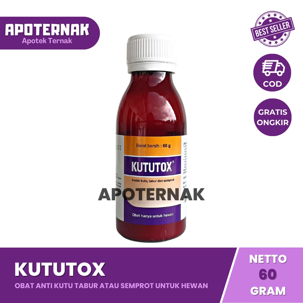 KUTUTOX 60 gr | Obat Kutu Hewan Peliharaan | Anti Kutu tabur atau Semprot Untuk Anjing Kucing Sapi Kambing Domba &amp; Kandang | Medion