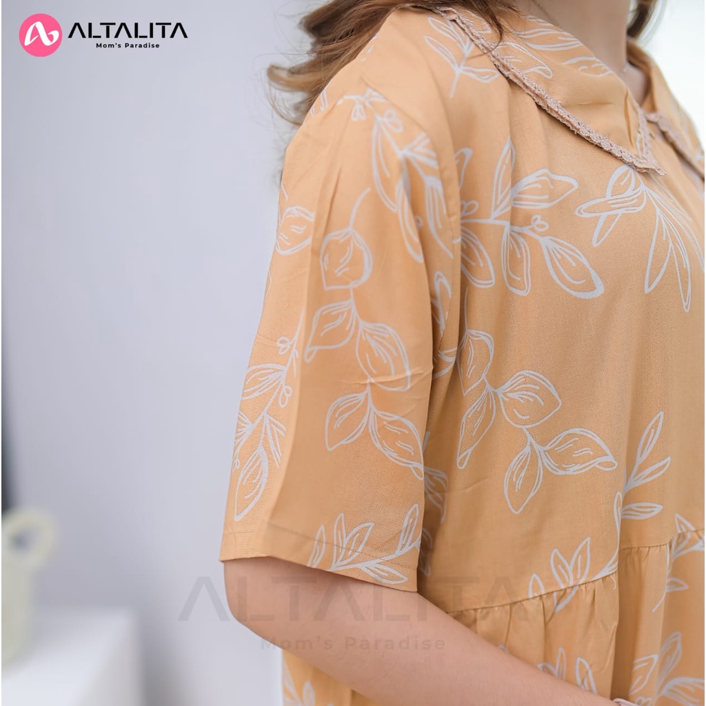 Altalita - Daster Kerah Renda Cantik Bahan Rayon Premium Wanita Remaja Kekinian Busui Panjang Semata Kaki Lengan Pendek Jumbo LD 120