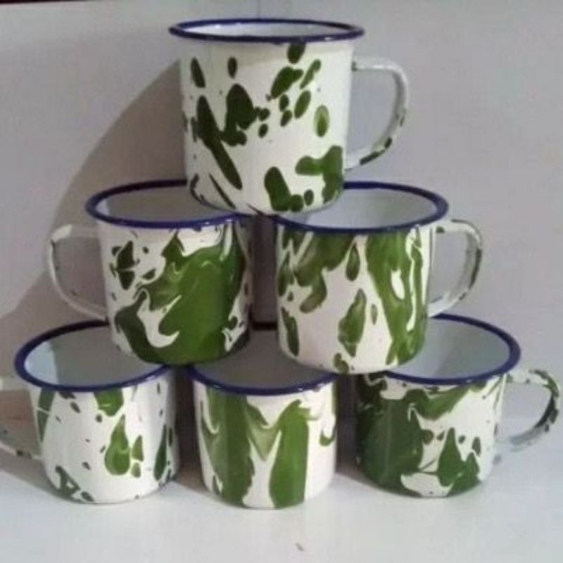 Cangkir / Mug Enamel Blirik 7 cm / Gelas Jadul Motif Burik