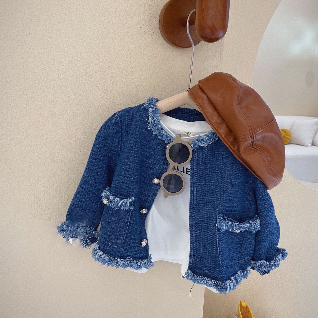 Setelan Anak Perempuan Fashion Import Jacket +Rok Bulu Denim