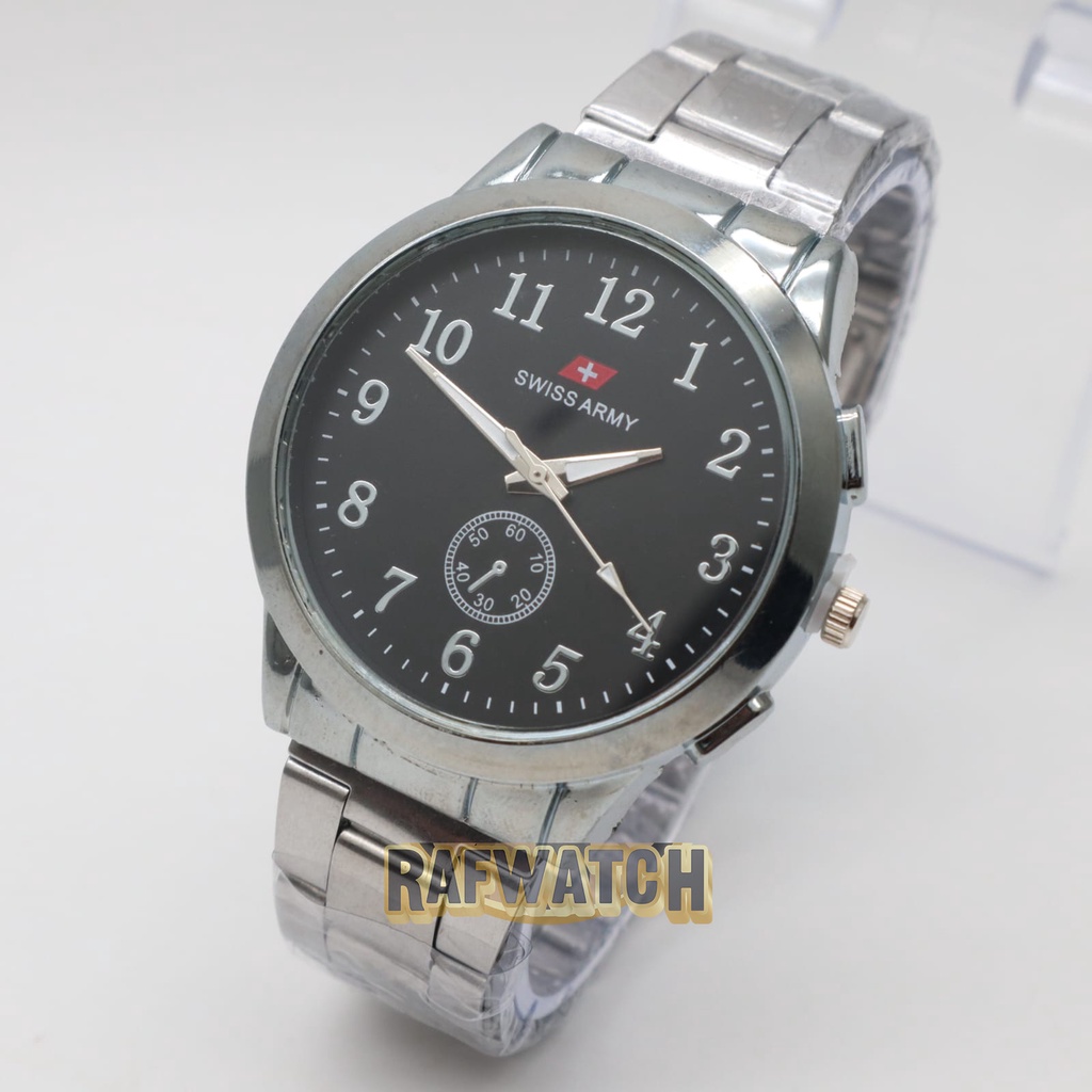 Jam Tangan Pasangan Pria Wanita Analog Casual Rantai Stainless Silver Hitam RPA5