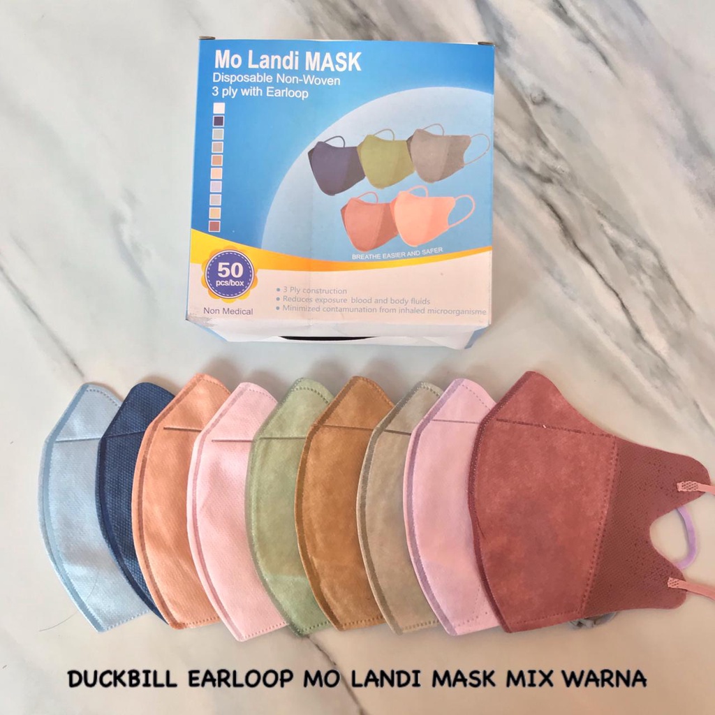 Masker Duckbill 3ply Mix Soft Warna Nude Pastel Garis Warna Warni  Tali Senada /Duckbill Mix  warna Alkindo  1 Box Isi 50pcs