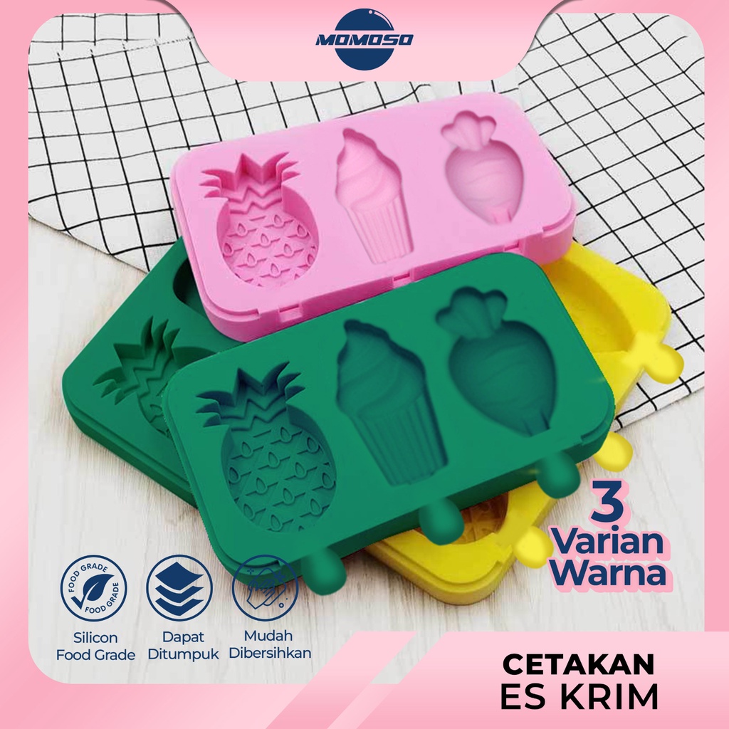 MOMOSO Cetakan Es Krim / Es Loli / Agar-agar + Stick / Cetakan Es Krim Silikon Unik&Lucu / Cetakan E