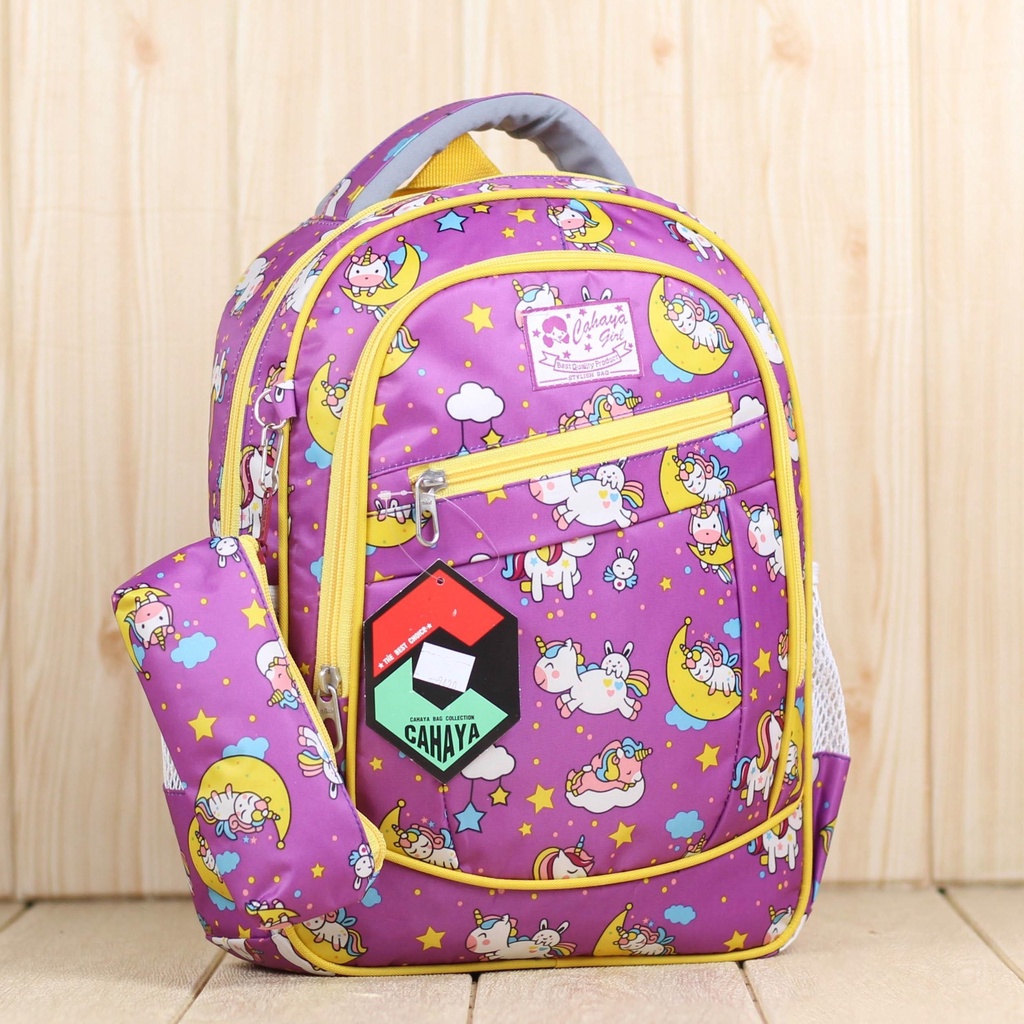 Tas Sekolah TK Ungu Cahaya Pony Bulan Multifungsi Ransel Gendong Anak Cantik Lucu Backpack Mini SD Kelas Satu Jahitan Tebal Termurah Bahan Dolby Unicorn COD