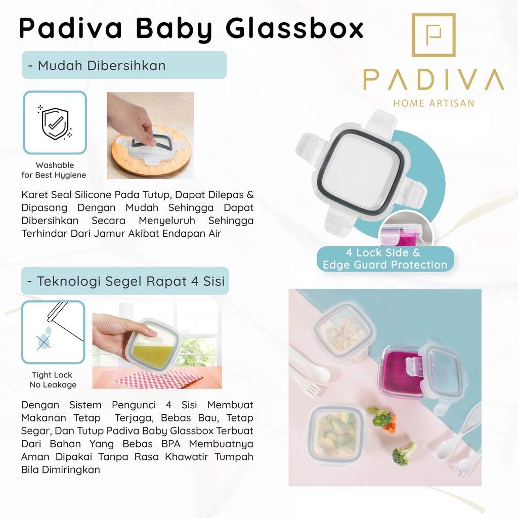 PADIVA BABY GLASSBOX SQUARE 3 x 180ML / GBB180S