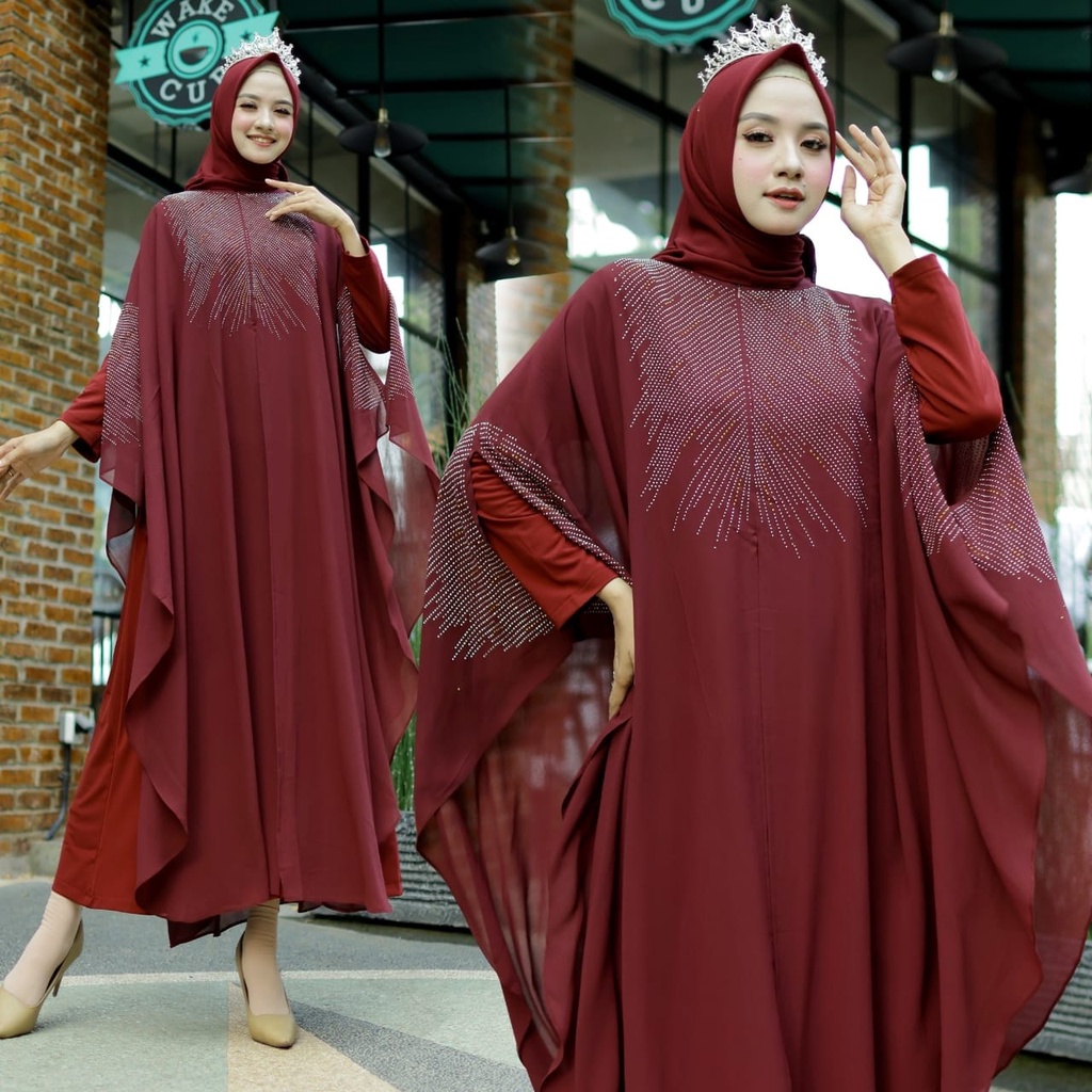 Kaftan Wanita Muslim Bahan Ceruty Babydoll Dengan Inner Kaftan Azara HOPYLOVY