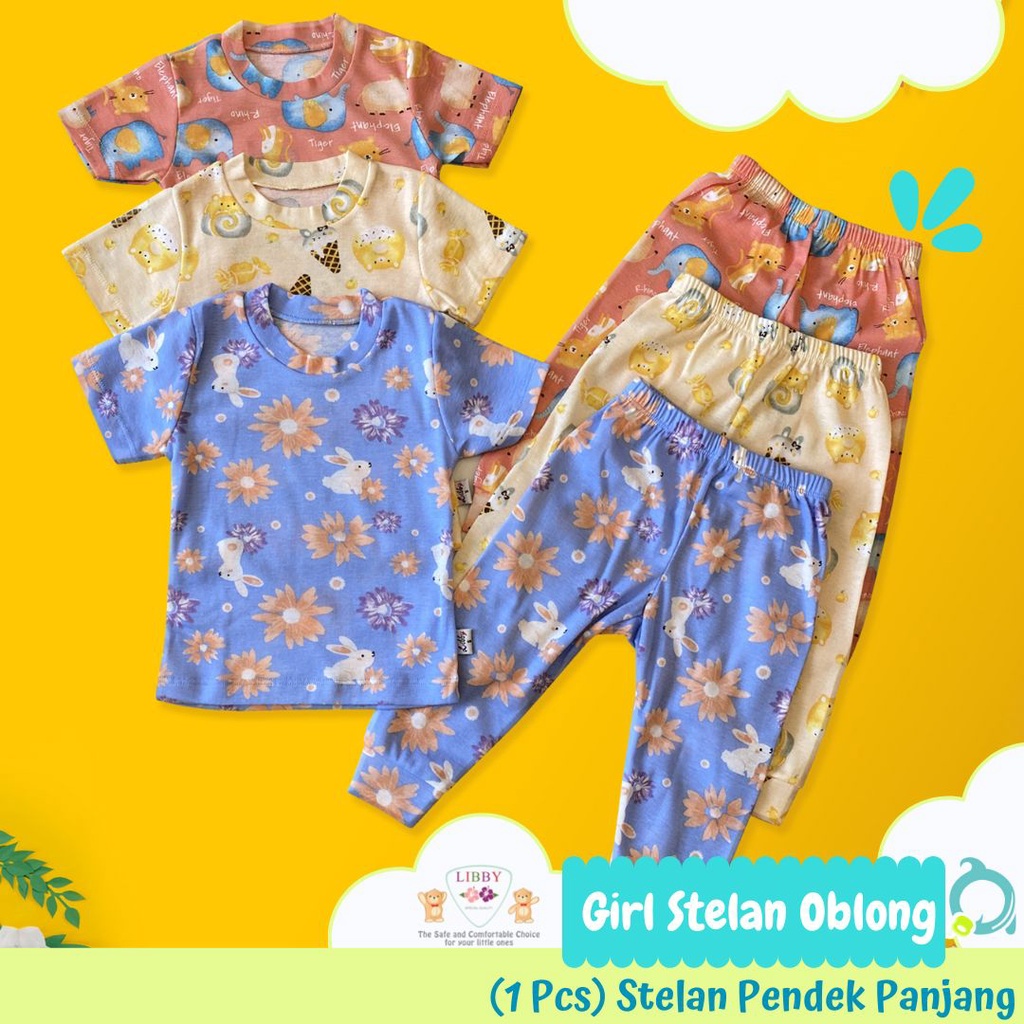 LIBBY Stelan Oblong Pendek Panjang Cotton Rib Girl  Size S | M | L (1 stel/pack)