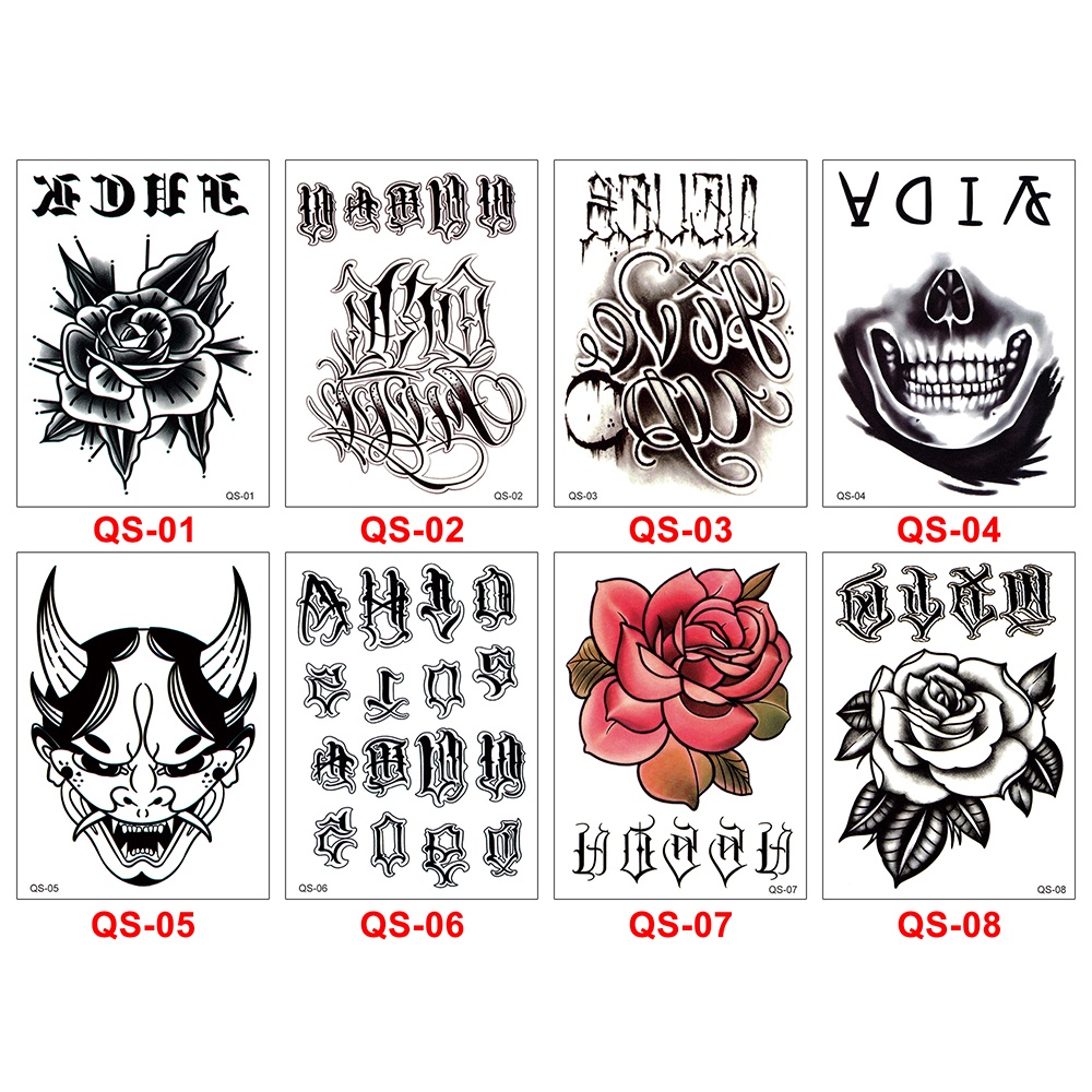 tato temporer ukuran tangan 8X11CM MODEL GS 1-40 temporary tattoo 1-7 hari tatoo fashion tatto joker tengkorak iblis bunga