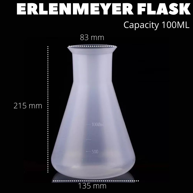 Erlenmeyer Flask Plastik Tabung Alat Ukur Untuk Uji Cairan Kimia Lab Gelas Ukur - 1000ML