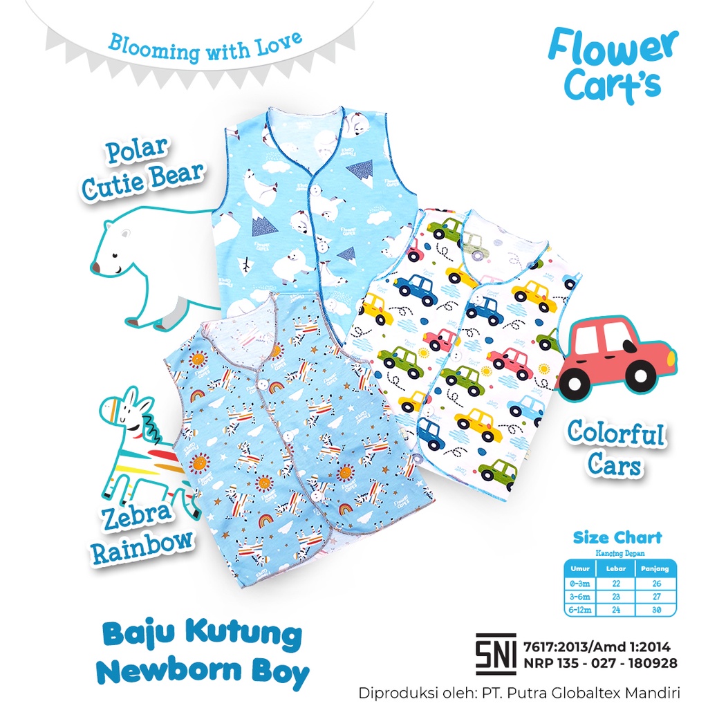 Flower Cart's 1pcs Baju / Oblong Print Motif Bayi Boy/Girl 0-3m 3-6m 6-12m 1-2y SNI