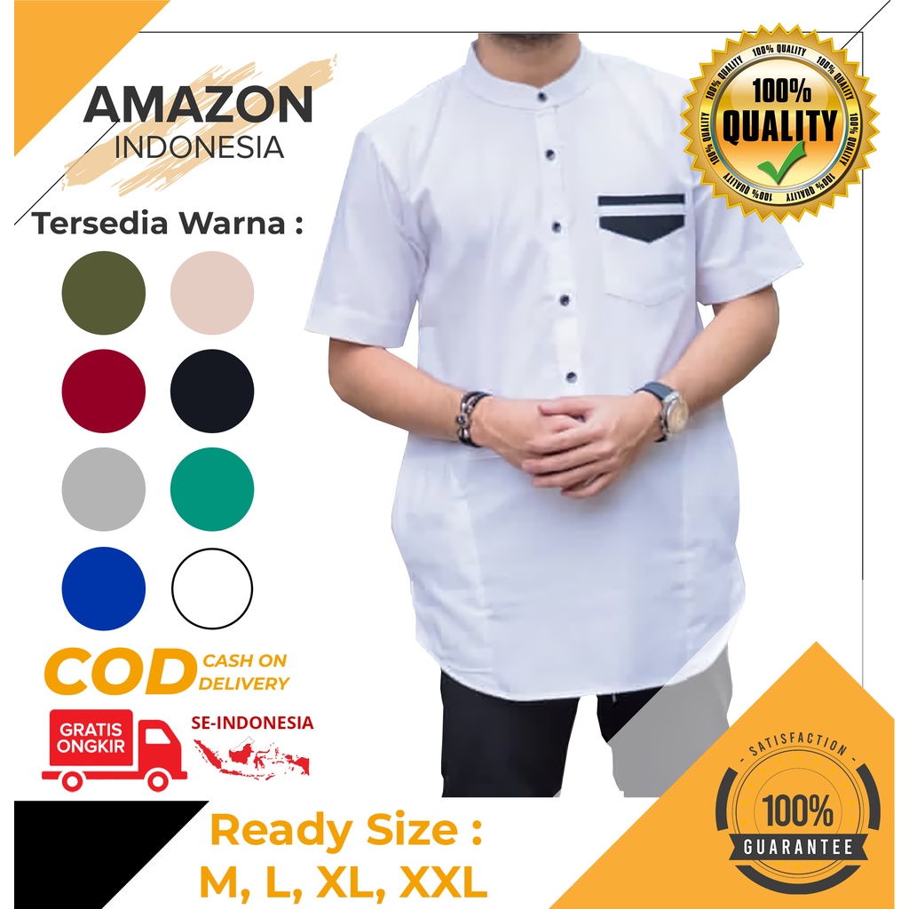 Baju Koko Pria Lengan Pendek Motif Polos Warna Putih Toyobo - Baju Koko Pria Dewasa - Busana Muslim Pria - Baju Lebaran Pria - Koko Pria Dewasa - Muslim Pria - Baju Kokoh - Baju Koko Polos - Koko Polos Pria - Alqorni - Baju Ramadhan - Seragam Hadroh