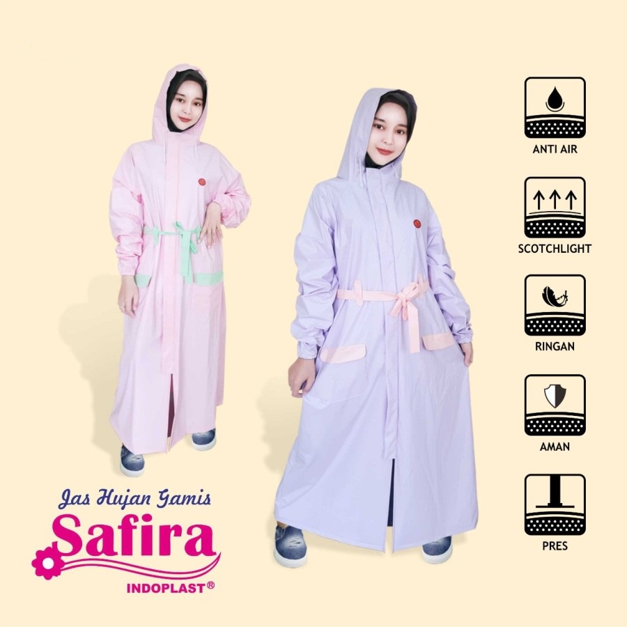 Jas hujan gamis safira mantel hijab rok terusan free tas cakep