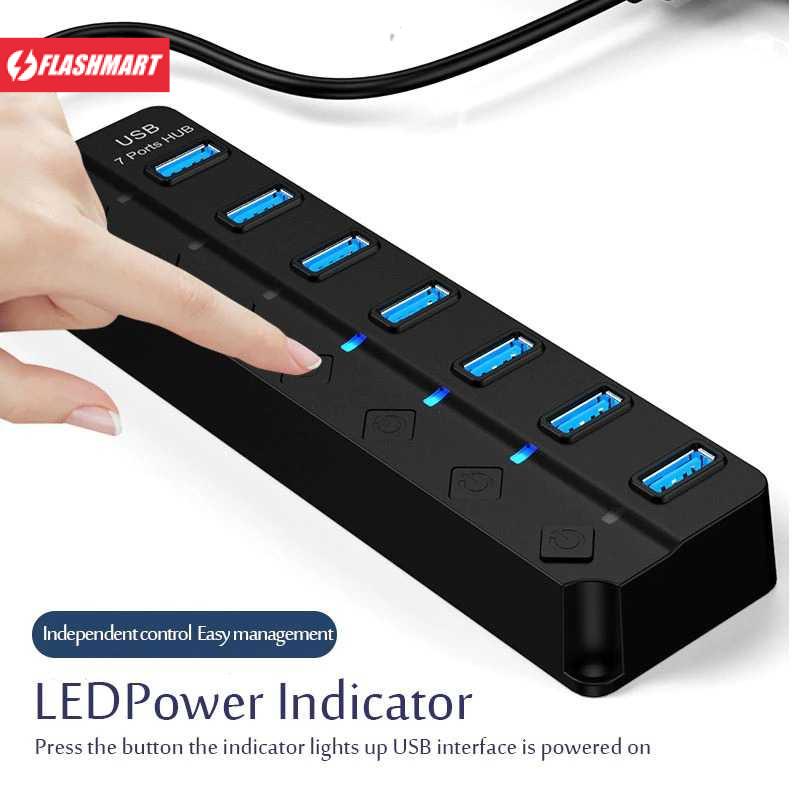 Flashmart USB Hub High Speed Extender 7 Port USB 3.0 With Switch - OY445