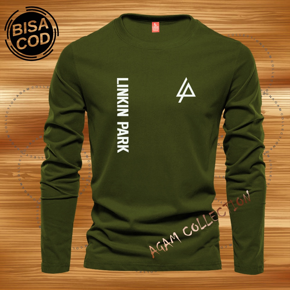 Agam Collection Baju Kaos Distro LP KirKa Text Putih Lengan Panjang Premium Quality Kaos Pria Keren Kaos Cewek/Cowok