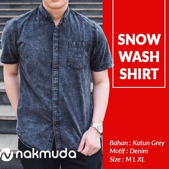 STOK TERBARU Kemeja Pria Lengan Pendek Hem Motif Jeans Denim Levis Baju Distro Casual Murah