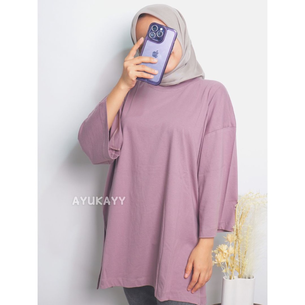 KAOS OVERSIZED SLIT DAILY TOP JUMBO XXL BASIC POLOS  LENGAN 7/8 COTTON COMBED 30S