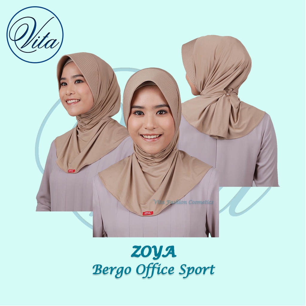 (ORI 100%) ZOYA Bergo Office Ori Kerudung Langsung Pet Olahraga Sport Kantor Pendek Spandek Kancing 