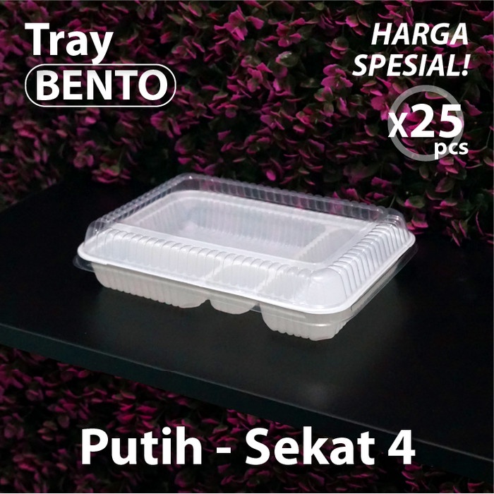 Terlaris Paket Isi 25 Pcs Tray Bento Sekat 4 Putih