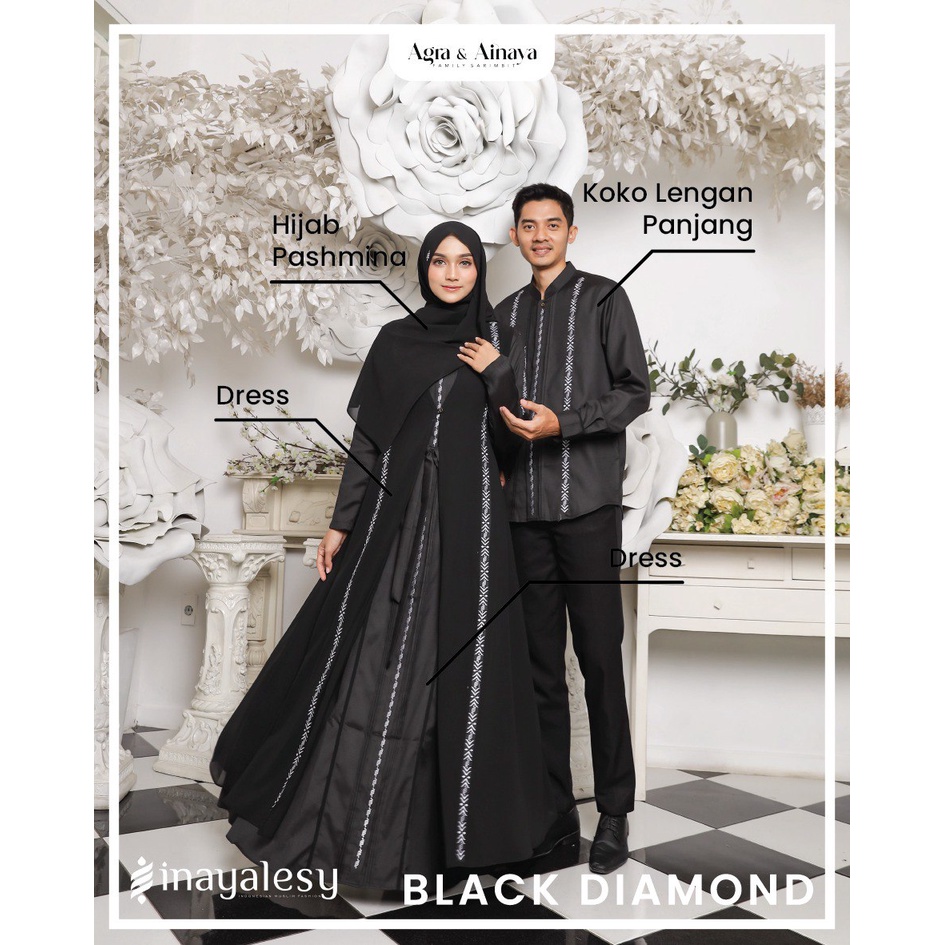 GAMIS AINAYA SET KHIMAR OUTER BLACK DIAMOND BY INAYALESY BAHAN FODU MADINA BAJU BUSANA MUSLIM WANITA