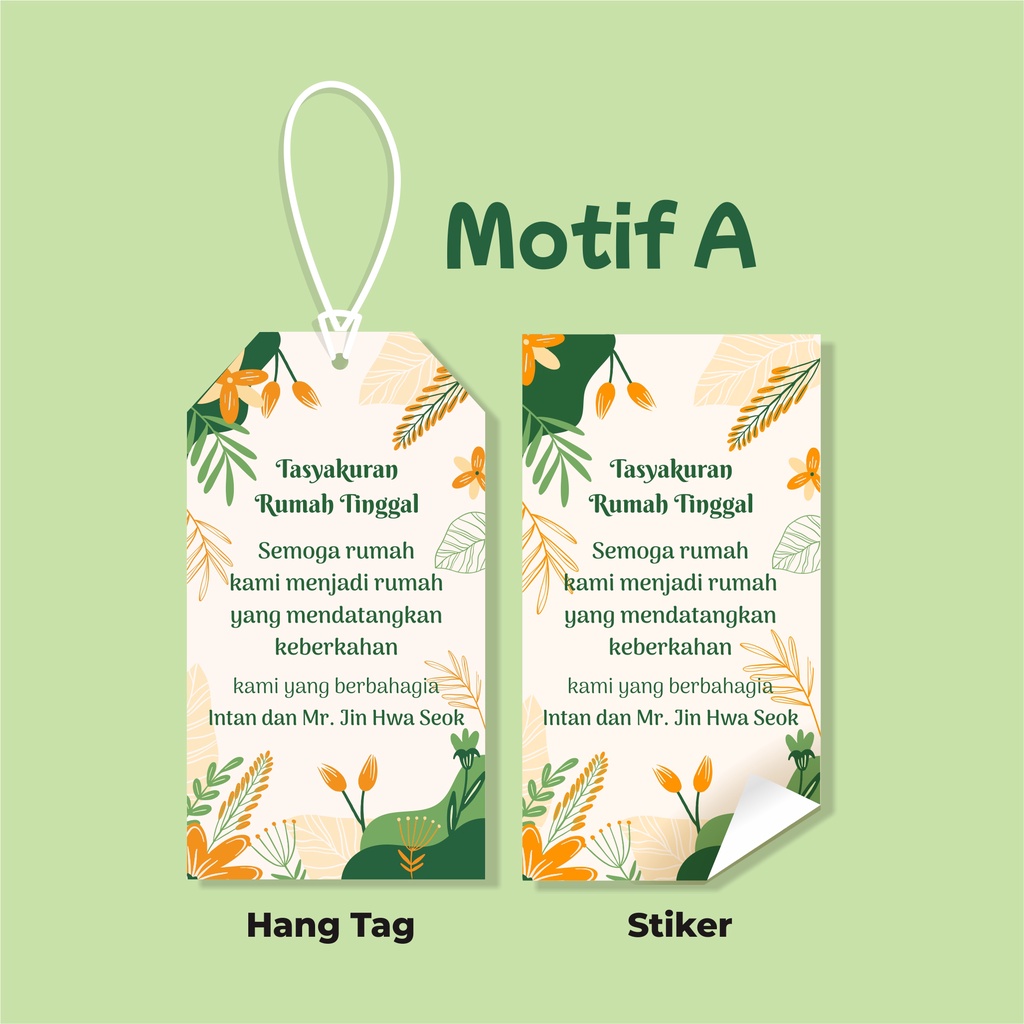 

Hang Tag/Kartu Ucapan dan Stiker untuk Tasyakuran, Selamatan Rumah