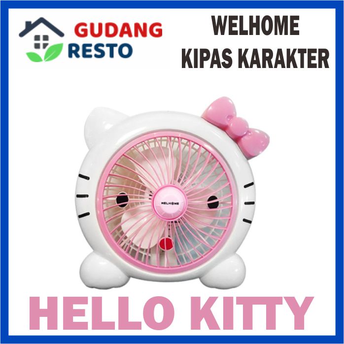 WELHOME KIPAS ANGIN KARAKTER 10 INCH DESK FAN / BOX FAN / KIPAS MEJA LUCU LISTRIK PORTABLE 10&quot;