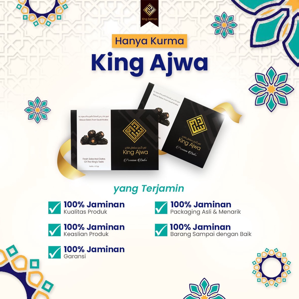 

KURMA AJWA KING SALMAN 100% JAMINAN KUALITAS DAN KEASLIAN PRODUK DARI MADINAH KING AJWA SUPER PREMIUM ORIGINAL DATES