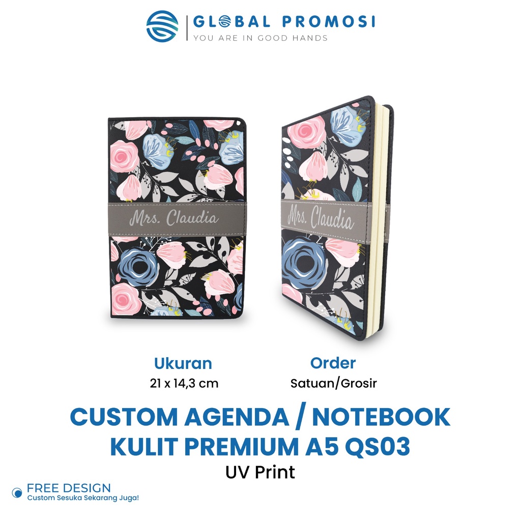 Custom UV Agenda / Notebook Kulit Premium A5 Buku Catatan Souvenir QS03