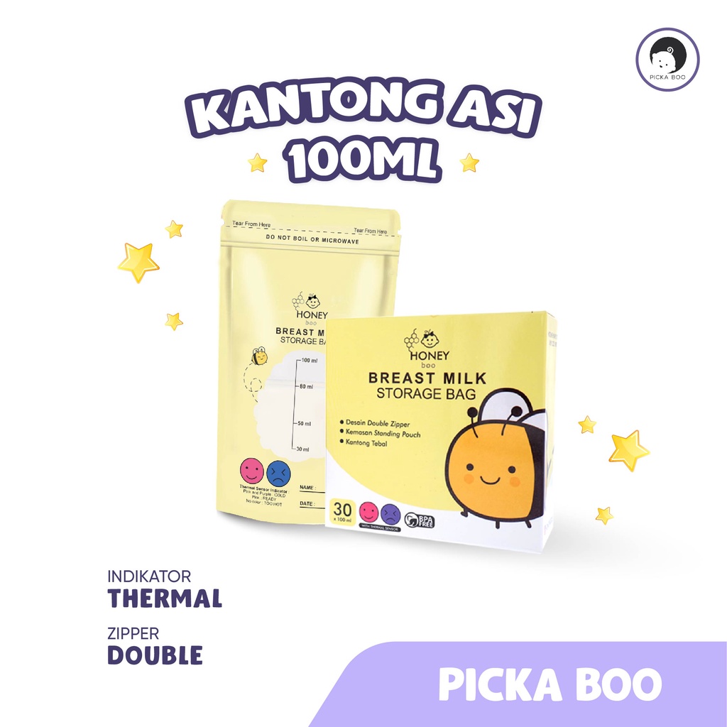 PICKA BOO Terlaris Kantong Asi Breast Milk Storage 100 ML isi 30 Ada Thermal Indikator Suhu