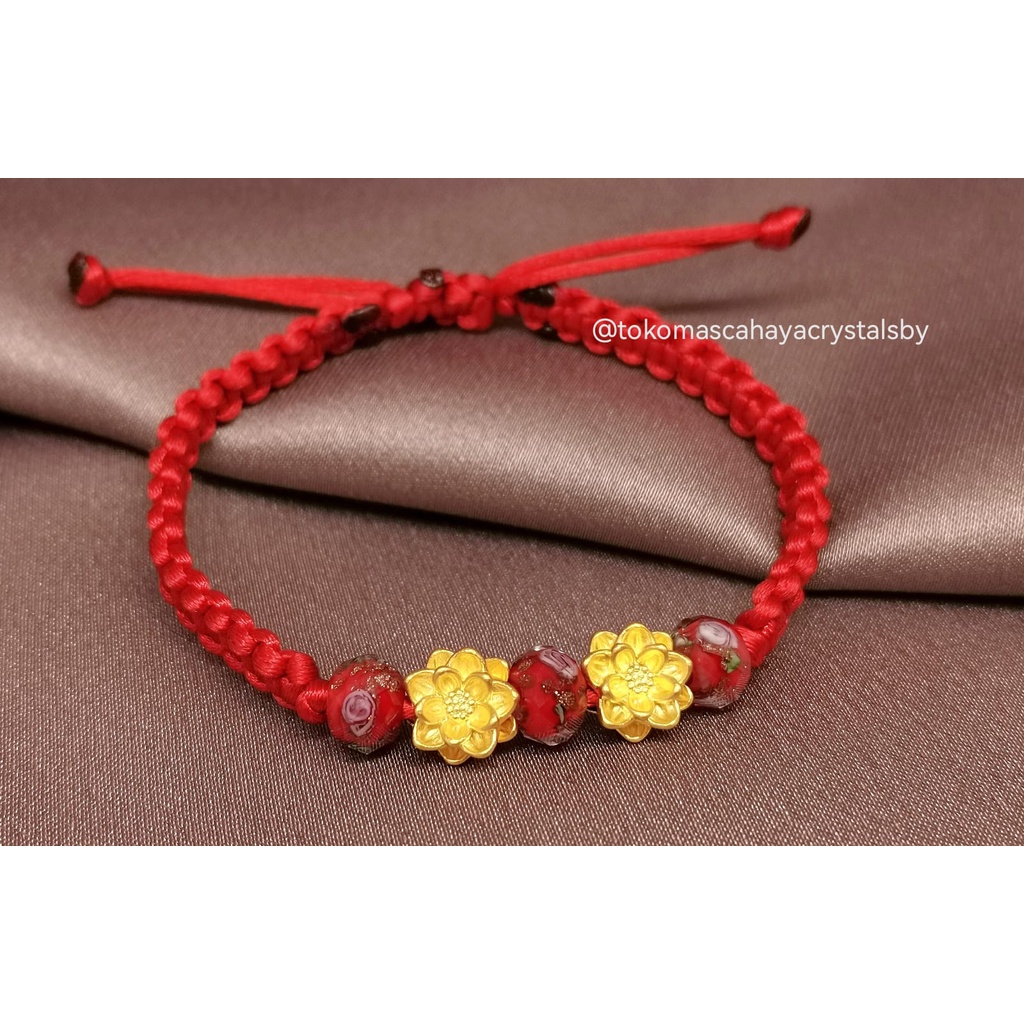 Gelang Dua Teratai / Lotus Emas 24k HK Hongkong 999.9% 9999 &amp; Gelang Tali Serut