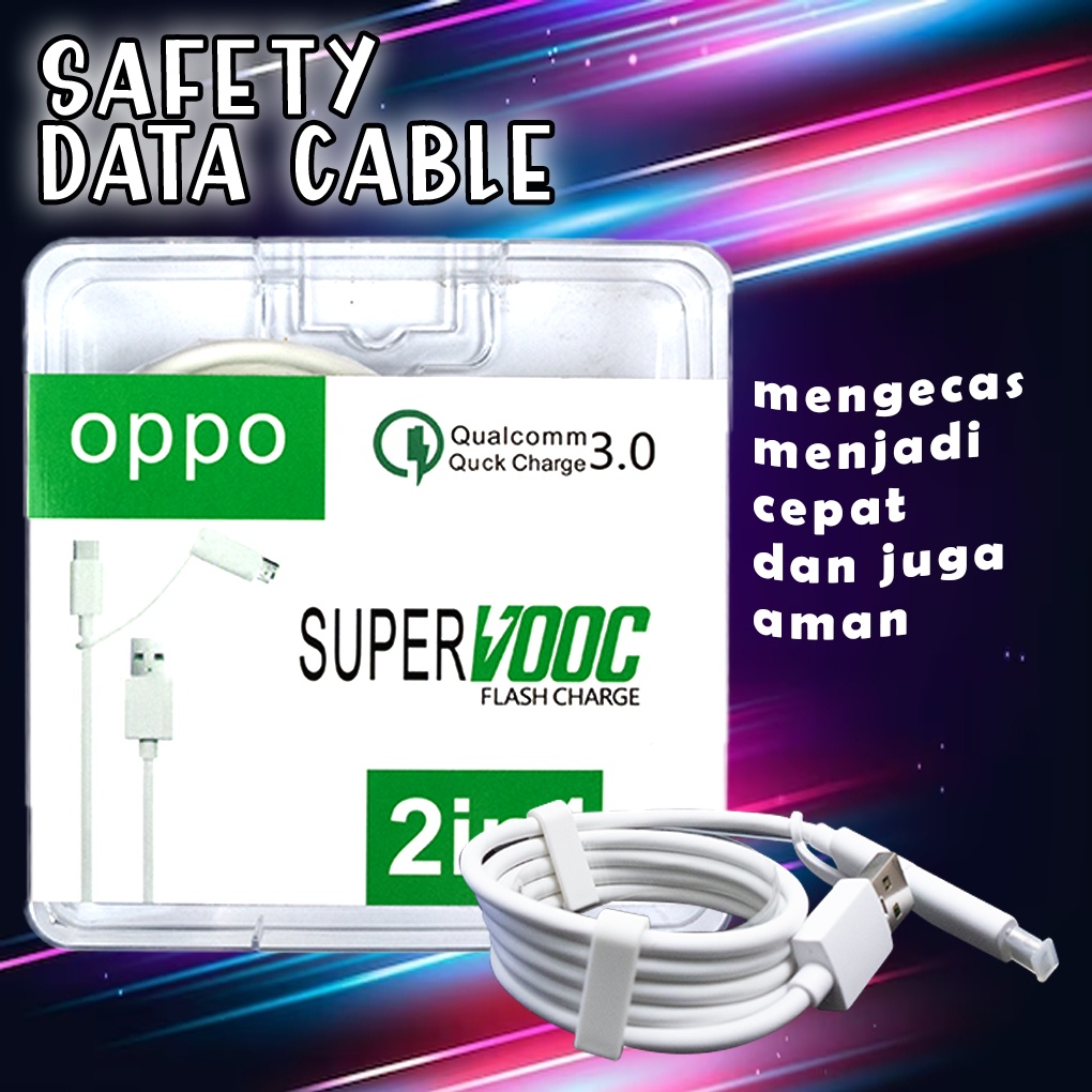 Kabel Data Oppo 2 In 1 USB &amp; Type-C /Fast Charging Super Vooc 3.0