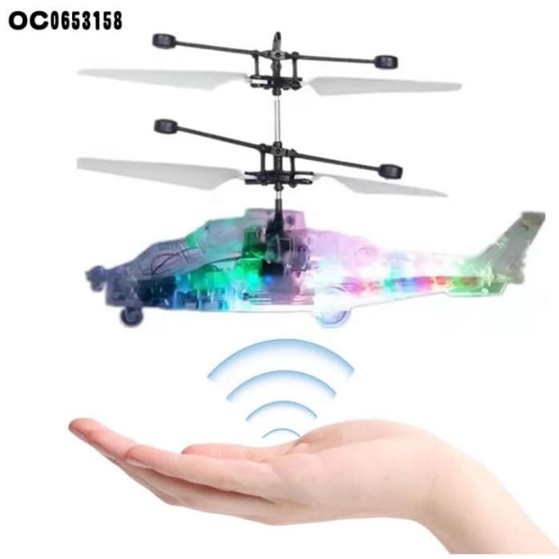 {DS} Helikopter Transparan Mainan Anak Dengan Remote Control Dan Sensor Tangan Led