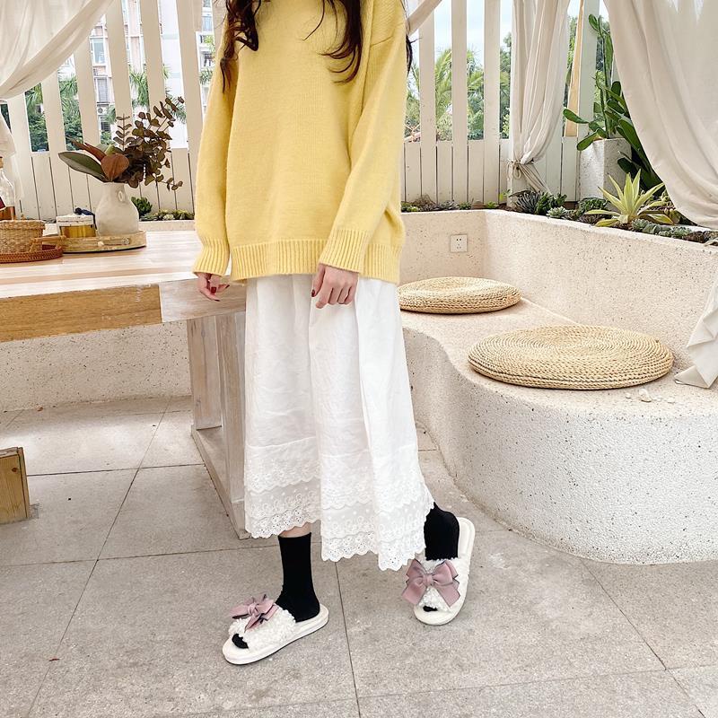 Korea manis gadis manis hati hati busur kecil keriting sandal katun mewah sandal wanita rumah peremp
