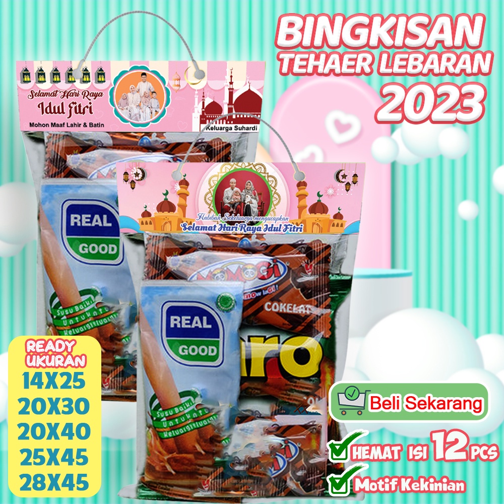 

ISI 12 PCS KEMASAN BINGKISAN TAS SNACK PLASTIK THR LEBARAN CUSTOM FOTO GRATIS DESAIN