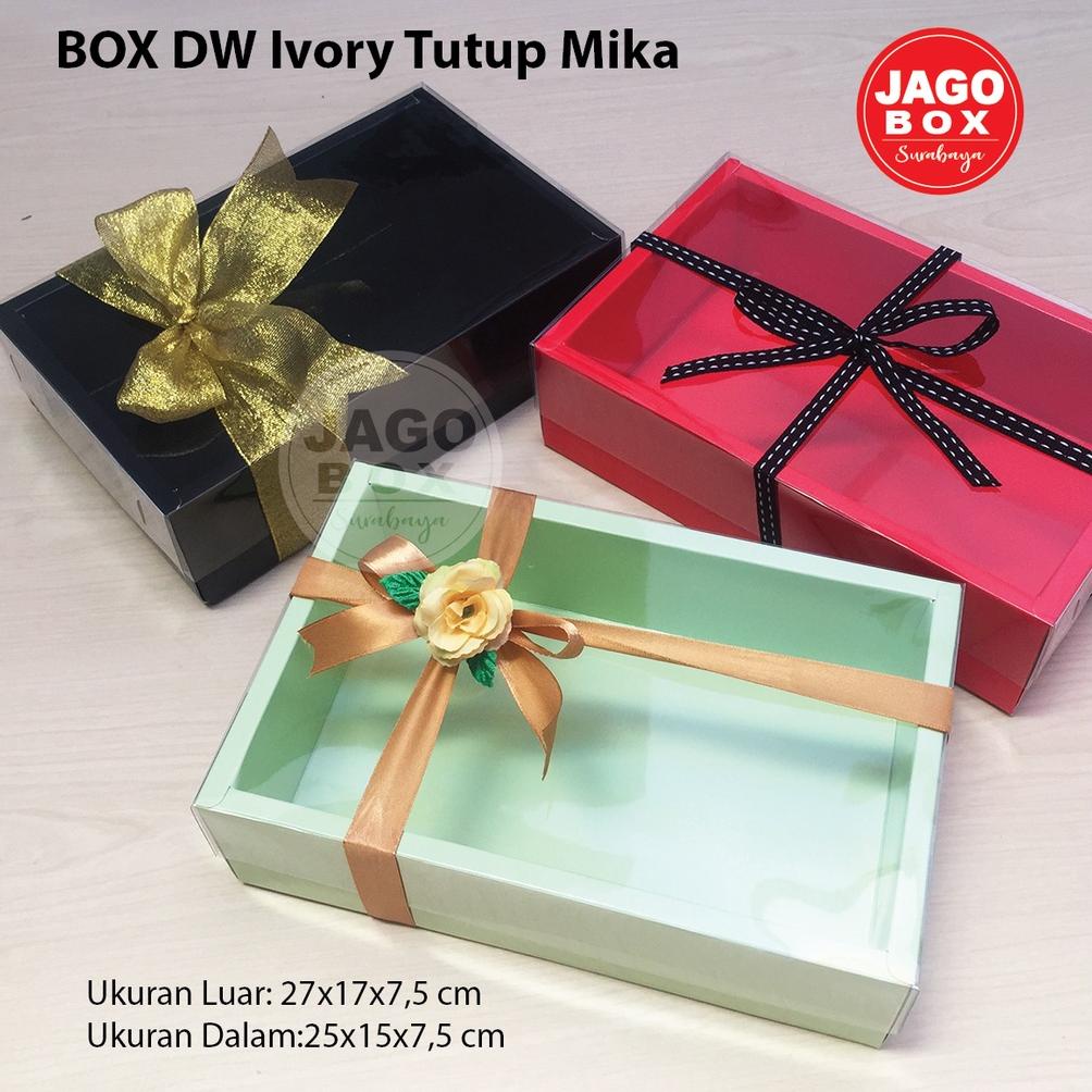 

Import Terlaris Box DW Kue Kering Souvenir Ivory Warna + Tutup Mika 25x15x7.5 cm (uk.dalam)