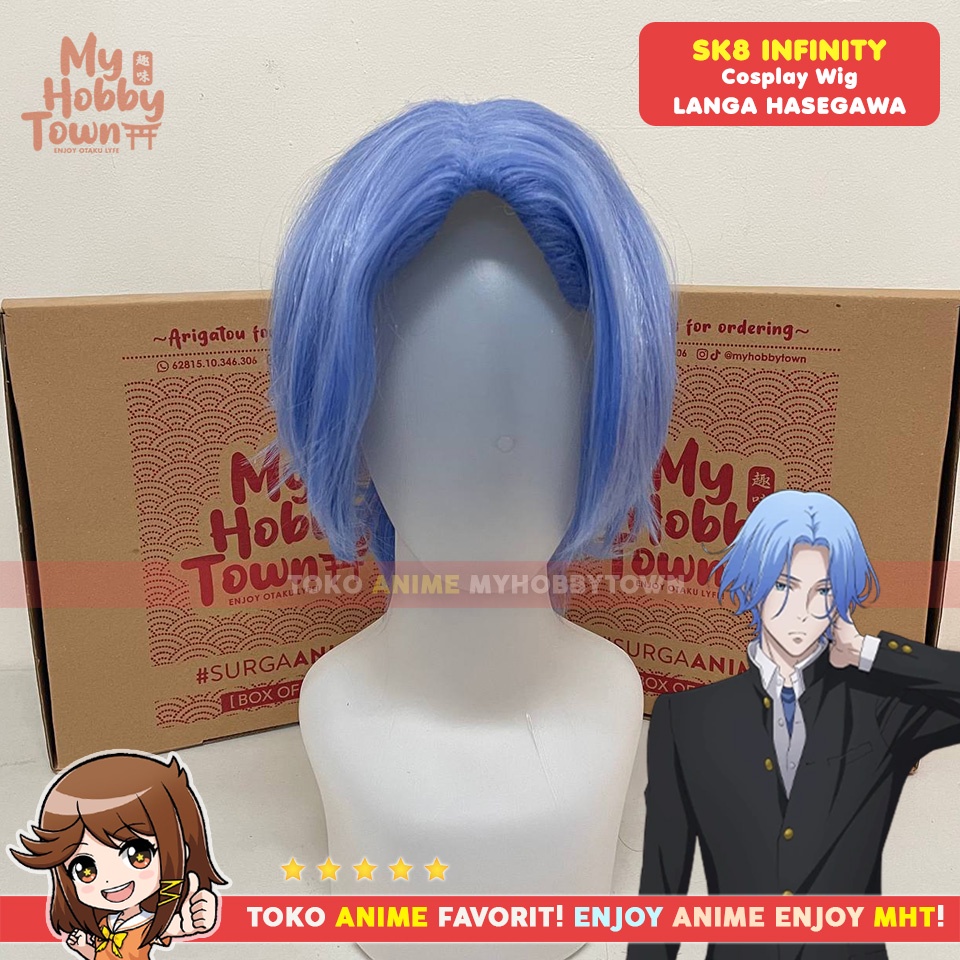 Wig Cosplay Anime Sk8 Infinity : Langa Hasegawa Biru Blue Rambut Palsu