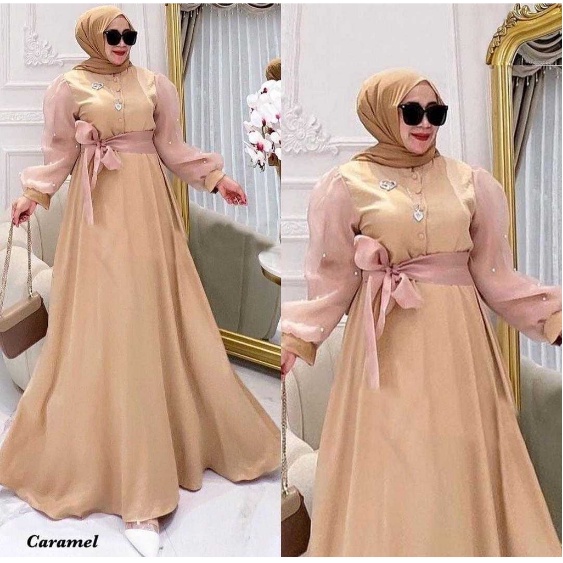 baju gamis wanita modern model terbaru lebaran 2023 - Maxy Evelyn dress gamis ibu ibu bahan scuba pr