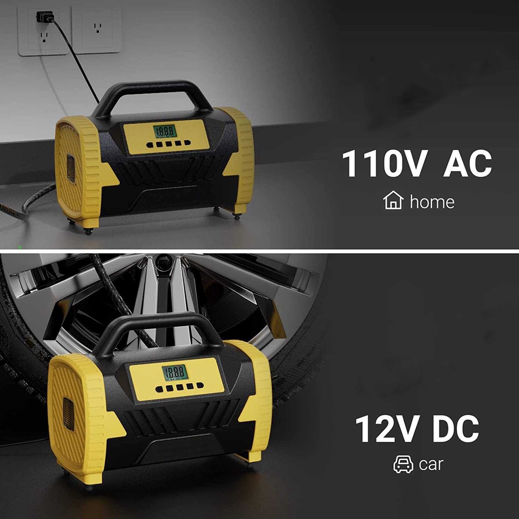 VacLife Pompa Ban Elektrik Digital Tire Inflator LED AC 110V DC 12V - ATJ-6788 - Yellow